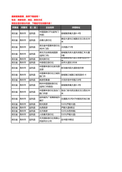 新版湖北省荆州市监利县旅行社企业公司商家户名录单联系方式地址大全17家