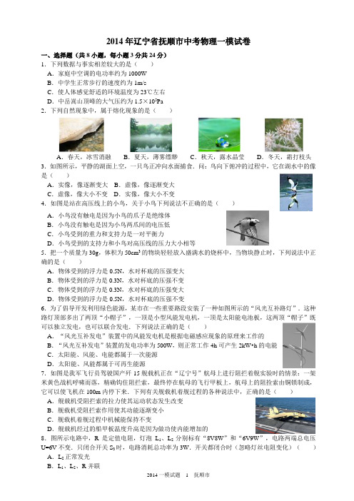 2014年辽宁省抚顺市中考物理一模试卷