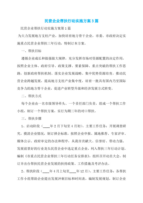 民营企业帮扶行动实施方案3篇