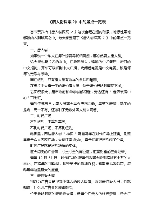 《唐人街探案2》中的景点一览表