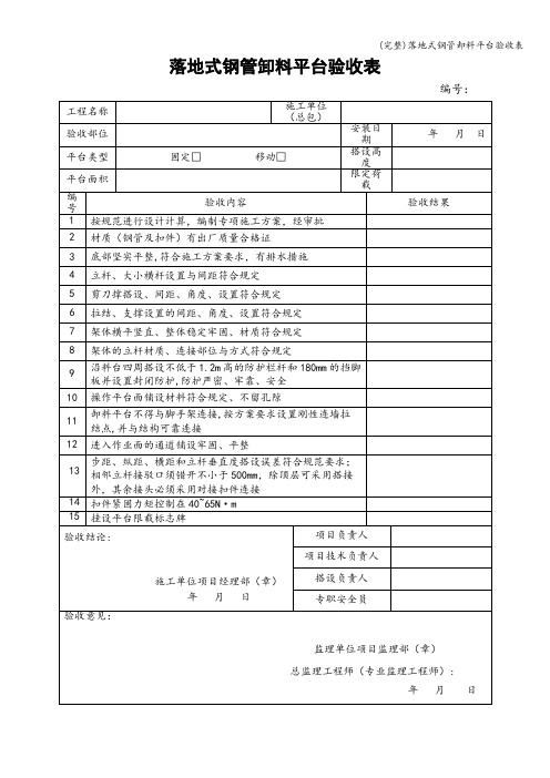 (完整)落地式钢管卸料平台验收表