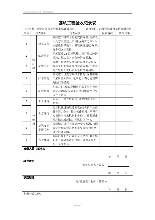 基坑工程验收记录表