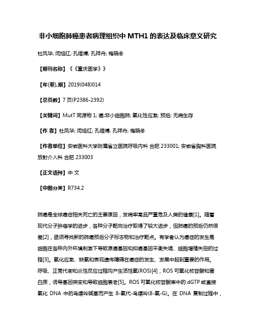 非小细胞肺癌患者病理组织中MTH1的表达及临床意义研究