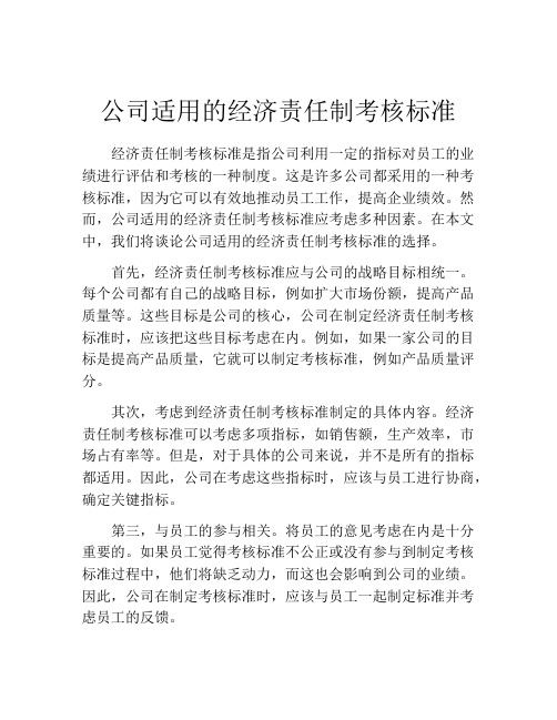 公司适用的经济责任制考核标准