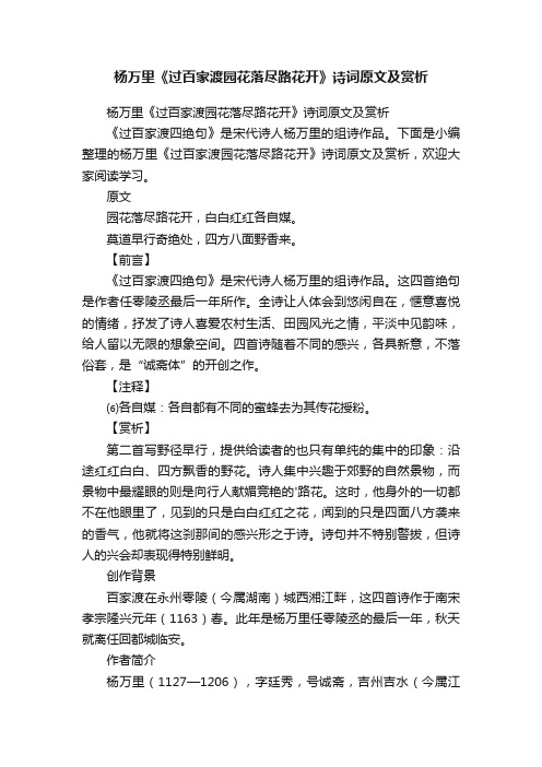 杨万里《过百家渡园花落尽路花开》诗词原文及赏析