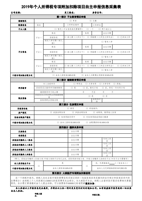 个人所得税专项附加扣除项目自主申报信息采集表