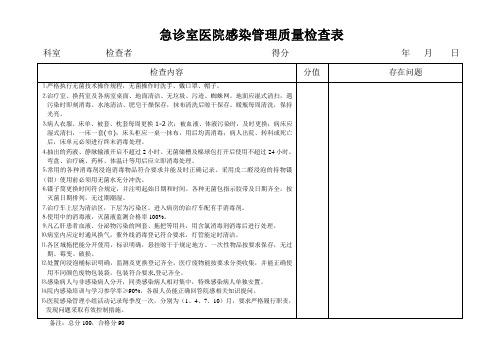 急诊室医院感染管理质量检查表