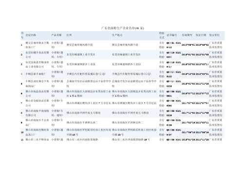 广东省面粉生产企业名单（46家）