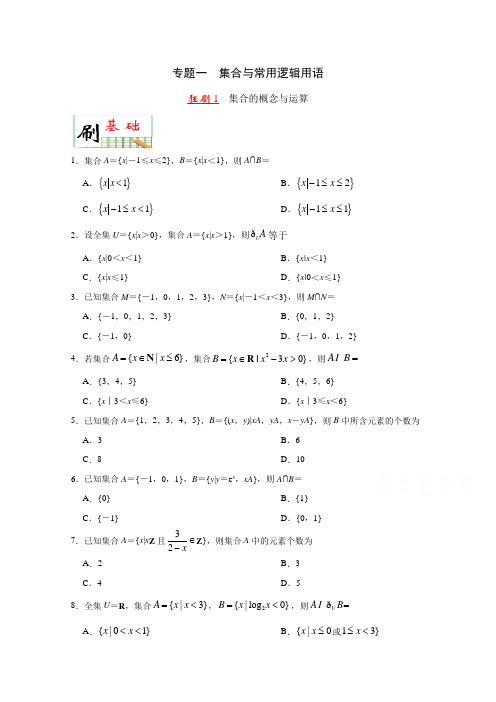 试题君之小题狂刷君2018年高考理数第01期 含解析