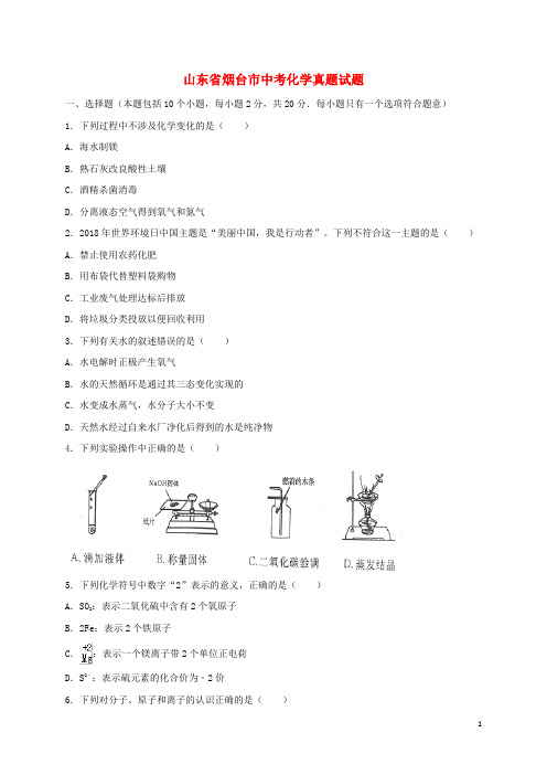 山东省烟台市中考化学真题试题(含解析)