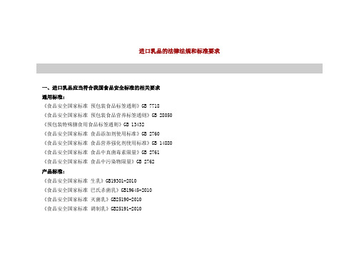 进口乳品的法律法规和标准要求