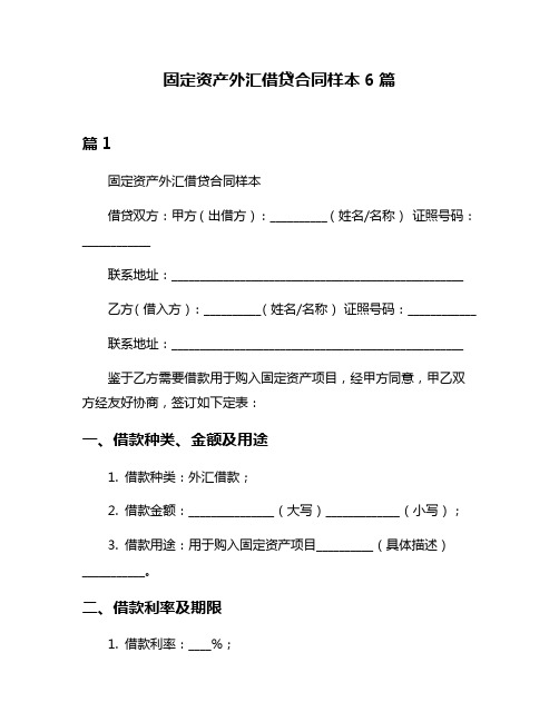 固定资产外汇借贷合同样本6篇