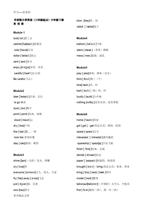 外研版小学英语(三年级起点)六年级下册单词表(带音标)汇编