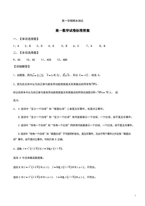 2021-2021沈阳郊联体高一(上)期末数学试题答案