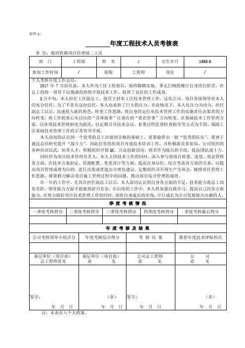 2017年度工程技术人员考核表