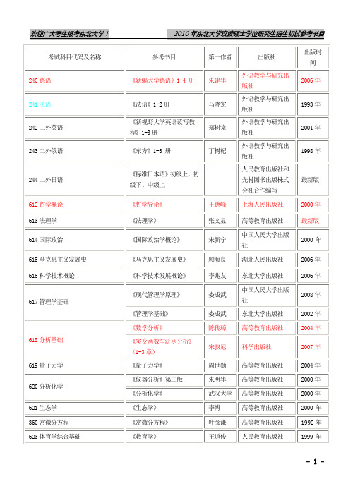 东北大学2010初试课本
