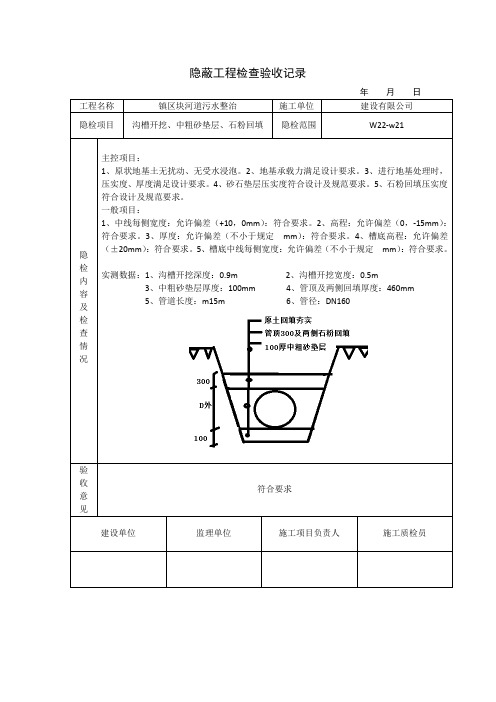 河道污水整治隐蔽工程检查验收记录