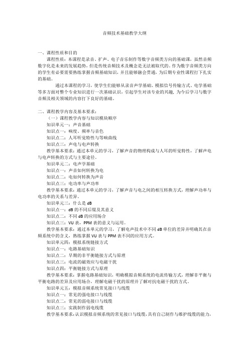 音频技术基础教学大纲