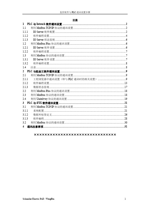 施耐德PLC 同组态软件通讯配置