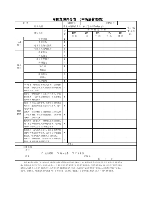 内部竞聘评分表(中高层管理类)