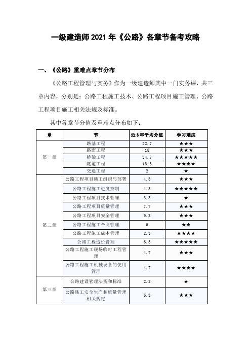 一级建造师2021年《公路》各章节备考攻略干货分享