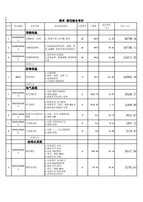 综合单价清单报价 - 1052万