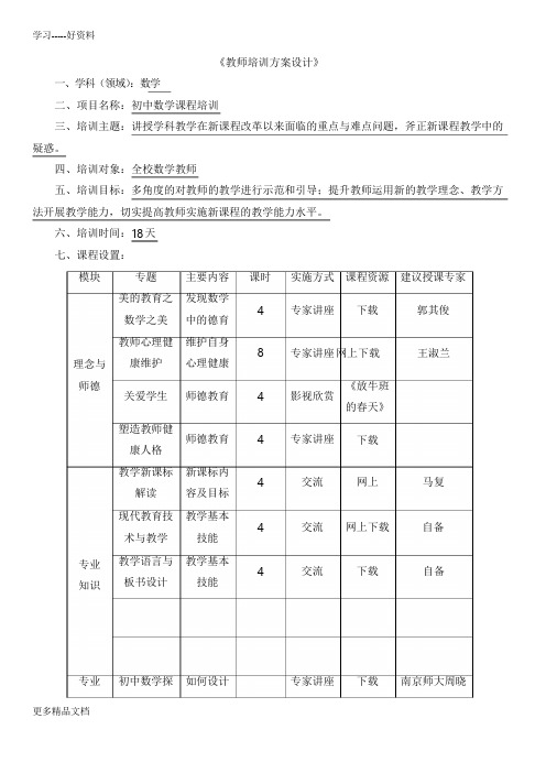 《教师培训方案设计》(1)讲课教案