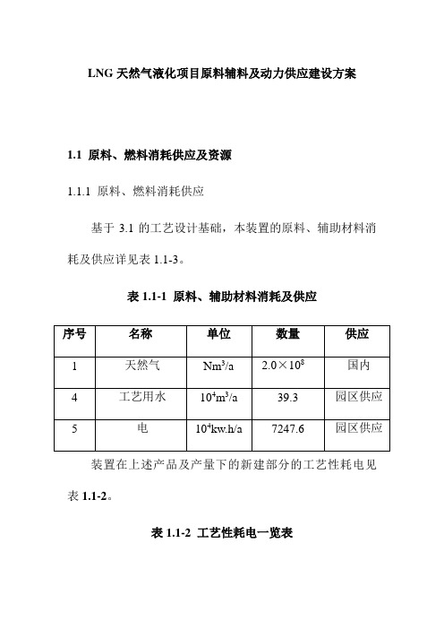 LNG天然气液化项目原料辅料及动力供应建设方案