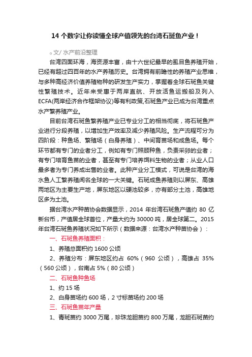 14个数字让你读懂全球产值领先的台湾石斑鱼产业！