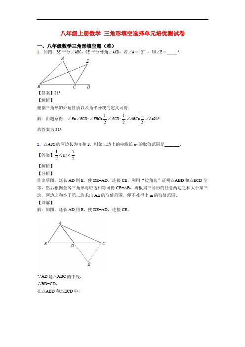 八年级上册数学 三角形填空选择单元培优测试卷