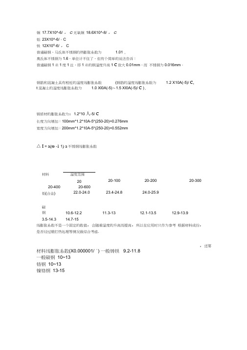 金属的热膨胀系数