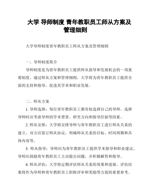 大学 导师制度 青年教职员工师从方案及管理细则