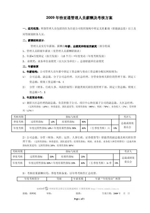 怡亚通管理人员薪酬及考核方案