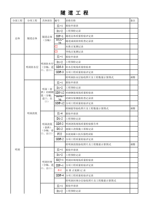 隧道资料填写表格