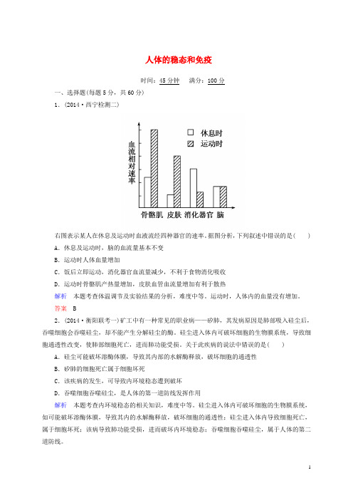 高考生物二轮复习 专题演练 人体的稳态和免疫试题