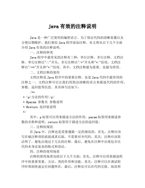 java有效的注释说明