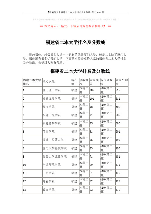 【精编范文】福建省二本大学排名及分数线-范文word版 (4页)