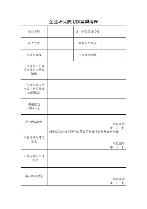 企业环保信用修复申请表