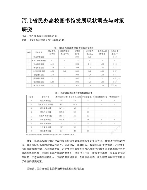 河北省民办高校图书馆发展现状调查与对策研究