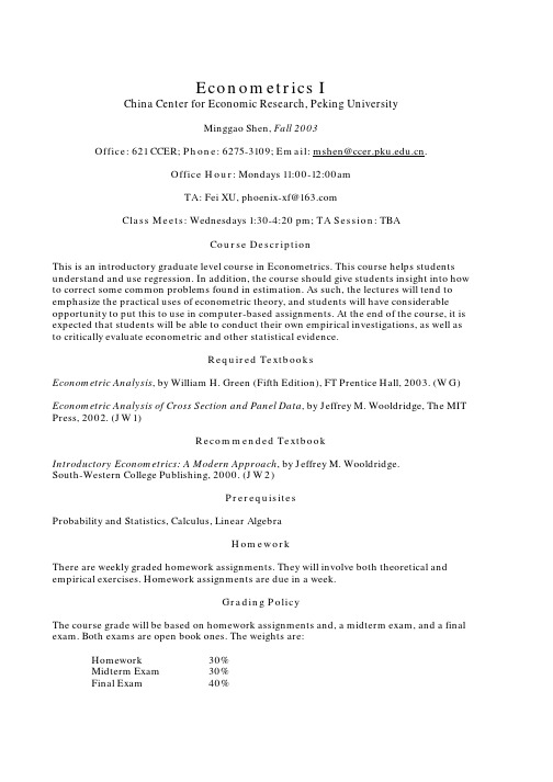 Econometrics Syllabus (Fall 2003)