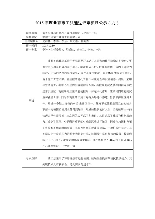 2015年度北京市工法通过评审项目公示(九)