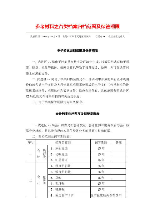 设备档案归档范围及保管期限的规定