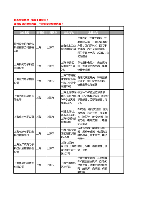 新版上海市位移传感器工商企业公司商家名录名单联系方式大全246家