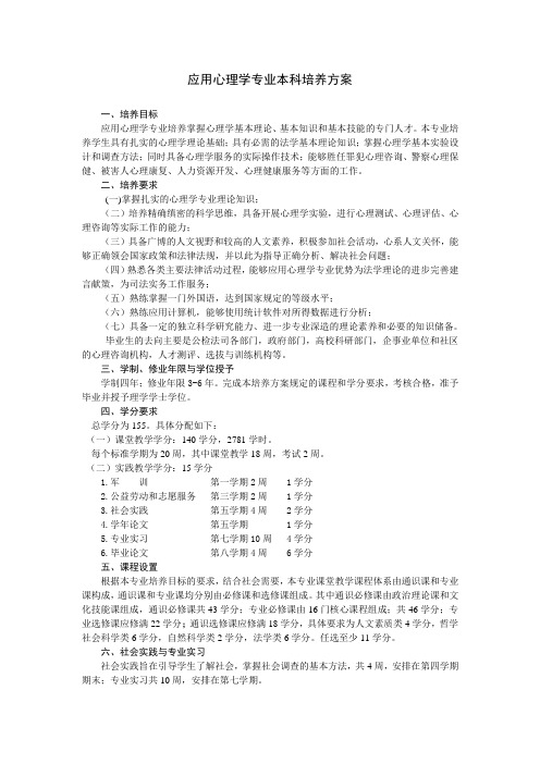 应用心理学专业本科培养方案