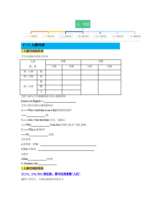 超实用高考英语复习：高中英语基础语法思维导图点对点练习——03  代词