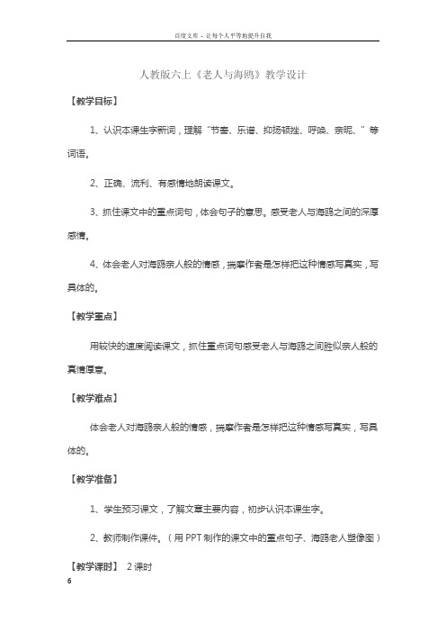人教版六上老人与海鸥教学设计