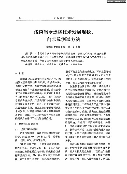 浅谈当今燃烧技术发展现状、前景及测试方法