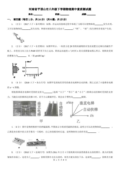 河南省平顶山市八年级下学期物理期中素质测试题