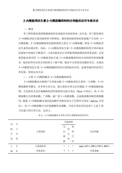 β内酰胺类抗生素β内酰胺酶抑制剂合剂临床应用专家共识