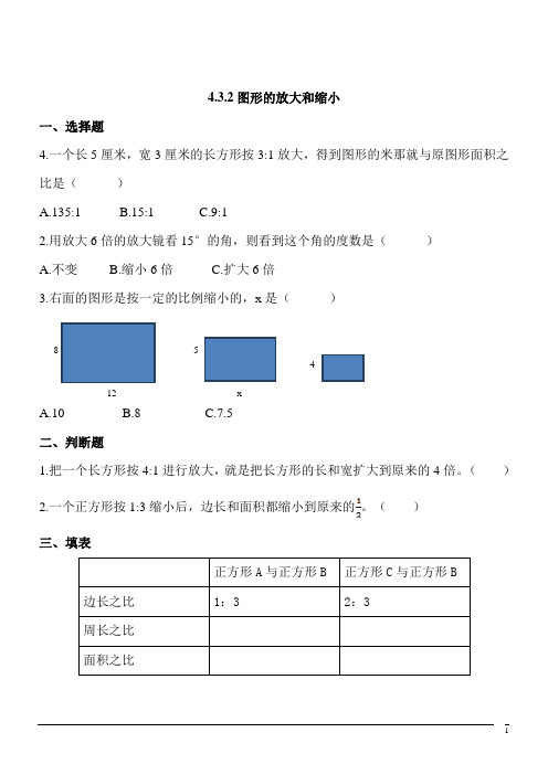 数学六年级下人教版4.3.2图形的放大与缩小同步练习(含答案) (1)